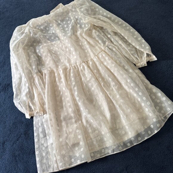 NWT H&M Sheer Ivory Cream Grace Kelly Neck Polka Dot Dress Sz M - Picture 9 of 10